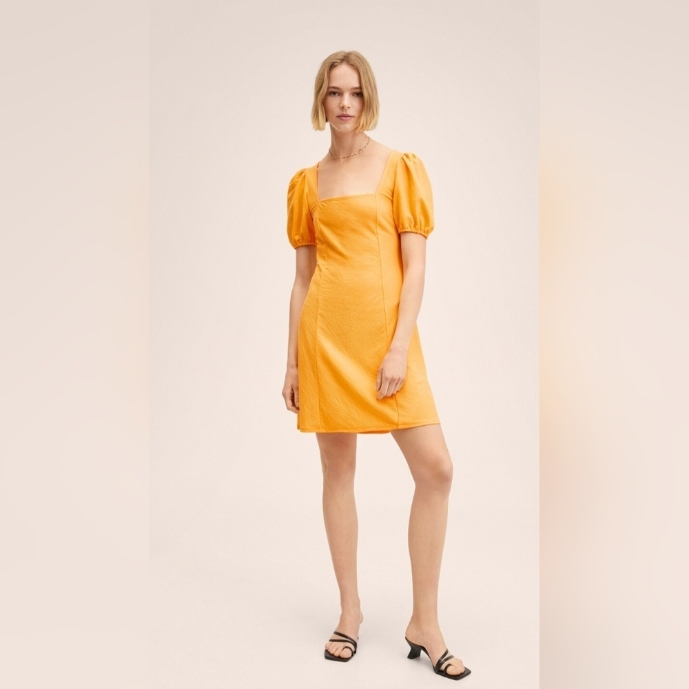 Mango Flowy puffed-sleeve dress, Size 6 - Picture 2 of 6